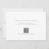 お掃除された文字が美しいQRコード付きSave the Date 招待状 (裏面)