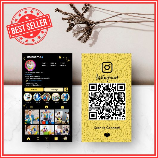 お掃除InstagramイエローハウスキーピングメイドQR 名刺