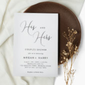 お揃いのシンプルなカップルシャワー ブライダル 招待状