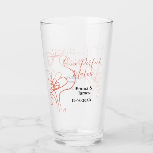 お揃いのテラコッタ結婚式カップル名フ タンブラーグラス (正面)