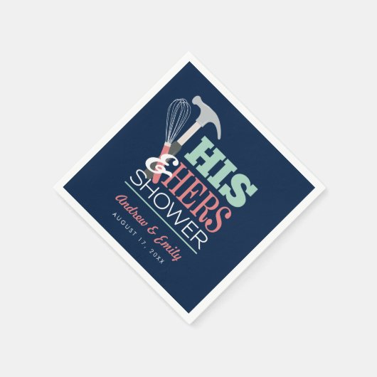お揃いのハンマーと泡立て器の便利なカップルシャワー スタンダードカクテルナプキン (角)