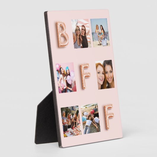 お揃いの思い出を祝う最高の友達へのギフト - ローズゴールドとピンクのブラッシュのフォトコラージュ フォトプラーク (側面)