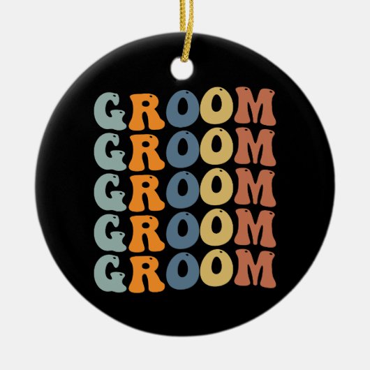 お揃いの準備中の花嫁と新郎　結婚　新郎 セラミックオーナメント (正面)