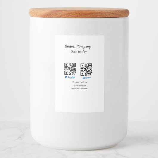お支払いQRコードをスキャン PayPal Venmo ウェブサイトを追加 フードラベル (正面)