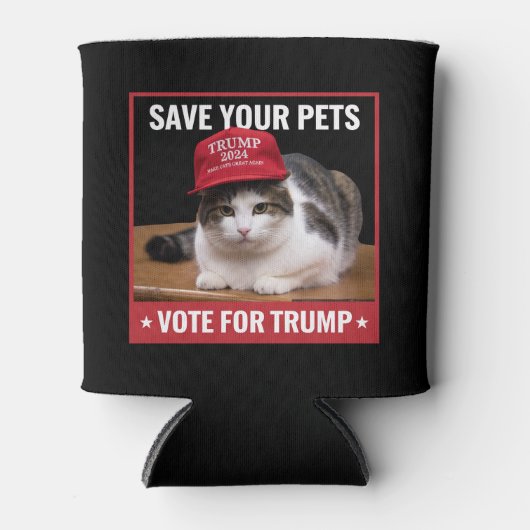 お救客様のペットがトランプ米国選挙引用文に投票 缶クーラー (正面)