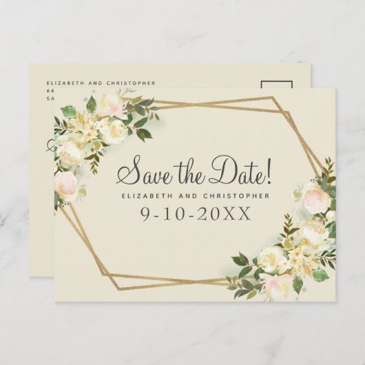 お日にちを保存 エレガントな植物のウェディング ウェディングフラワーズ 案内ポストカード (正面/裏面)