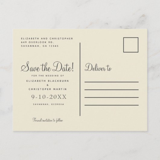 お日にちを保存 エレガントな植物のウェディング ウェディングフラワーズ 案内ポストカード (裏面)