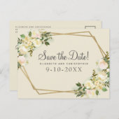 お日にちを保存 エレガントな植物のウェディング ウェディングフラワー 案内ポストカード (正面/裏面)