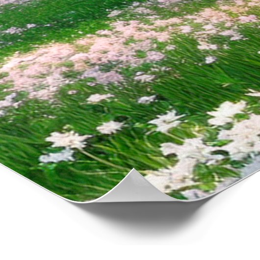 お日本の寺とピンクの花 ポスター (角)