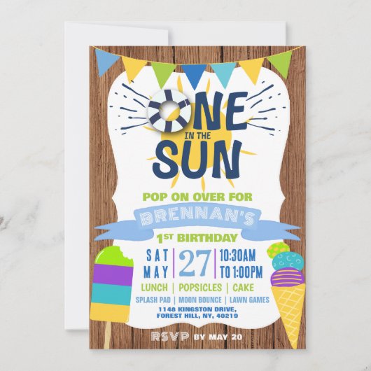 お日様の下で夏のバイブス 1歳の誕生日 招待状 (正面)