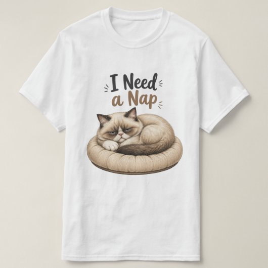 お昼寝したい – グランピーキャット コレクション Tシャツ (デザイン正面)