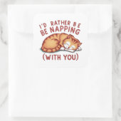 お昼寝したい – Ginger Cat スクエアシール (バッグ)