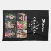 お最高のじいちゃん家族Keepsake 6 Photo Collage Black キッチンタオル (横)