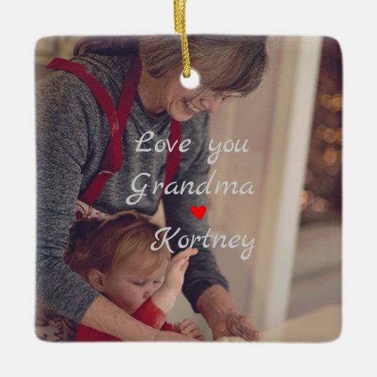 お最高の前の名前を愛するおばあちゃん写真コラージュ セラミックオーナメント (正面)