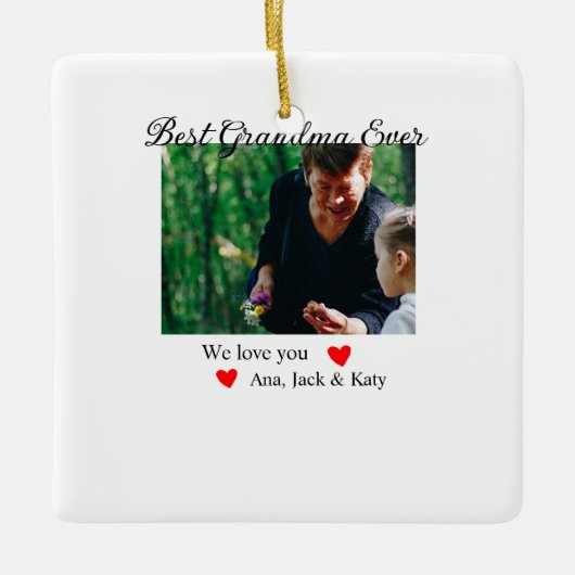 お最高の前の名前を愛するおばあちゃん写真コラージュ セラミックオーナメント (正面)