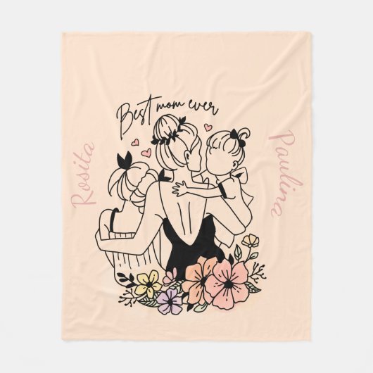 お最高の母さんお母さん、お子さん、お花カスタムさん フリースブランケット (正面)