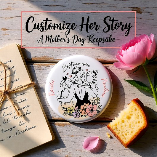 お最高の母さんお母さん、お子さん、お花カスタムさん 缶バッジ