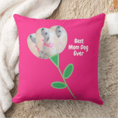 お最高の母さんかわいい白い子犬の花ホットピンク クッション (ブランケット)