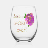 お最高の母さんはピンクローズに感謝 ステムなしワイングラス (正面)