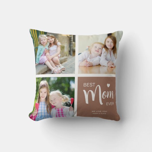 お最高の母さんフォトコラージュ茶 クッション (正面)