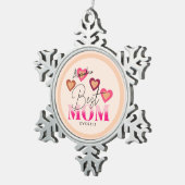 お最高の母さん今までピンクのハートは素敵モダン スノーフレークピューターオーナメント (右)