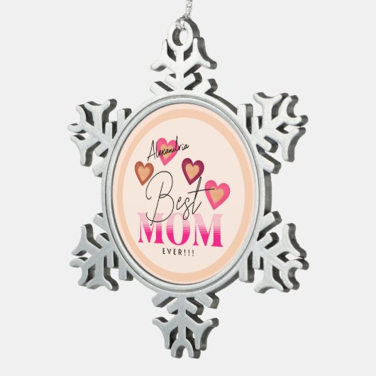 お最高の母さん今までピンクのハートは素敵モダン スノーフレークピューターオーナメント (右)