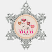 お最高の母さん今までピンクのハートは素敵モダン スノーフレークピューターオーナメント (正面)