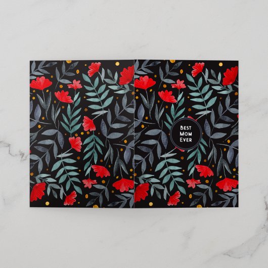 お最高の母さん今まで赤い花の魔法の庭 箔シーズンカード (外側レイダウン)