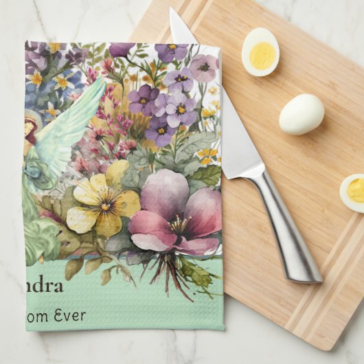 お最高の母さん今まで、天使と野花のフローラ キッチンタオル (四つ折り)