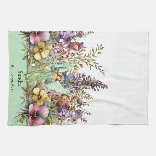 お最高の母さん今まで、天使と野花のフローラ キッチンタオル (横)