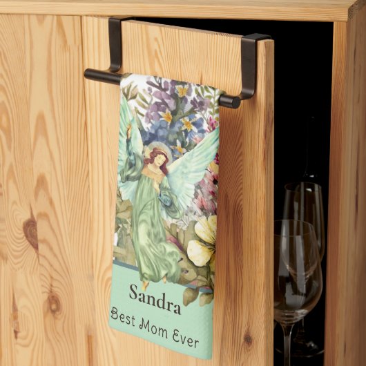 お最高の母さん今まで、天使と野花のフローラ キッチンタオル (三つ折り)