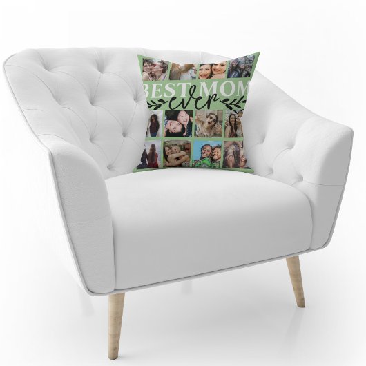 お最高の母さん緑の写真コラージュ書道 クッション