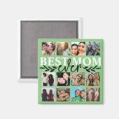 お最高の母さん緑の写真コラージュ書道 マグネット (正面/裏面)