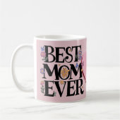 お最高の母さん花とピンクのハート コーヒーマグカップ (左)