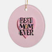 お最高の母さん花とピンクのハート セラミックオーナメント (左)