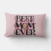 お最高の母さん花とピンクのハート ランバークッション (正面)