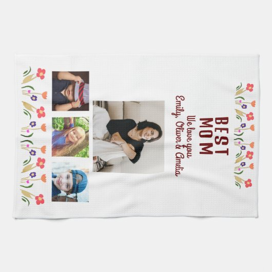 お最高の母さん花4 Photo Collage Keepsake キッチンタオル (横)