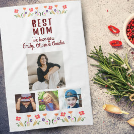 お最高の母さん花4 Photo Collage Keepsake キッチンタオル