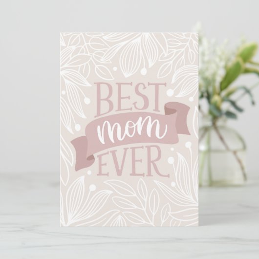 お最高の母さん。ピンクのフローラレタリング母親の日 シーズンカード (スタンド正面)