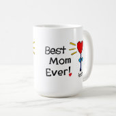 "お最高の母さん"赤い心花マグカップ コーヒーマグカップ (正面右)