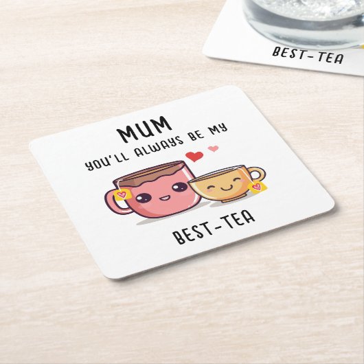 お最高の茶のパーソナライズされた贈りおもしろい物お母さんの日 スクエアペーパーコースター (アングル)