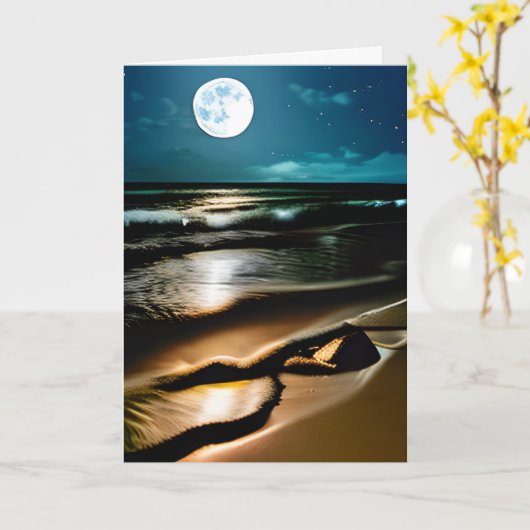 お月さまとあなたのこと考えを見つめて カード (黄色い花)