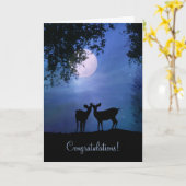 お月さまとかわいい鹿の結婚おめでとう カード (黄色い花)
