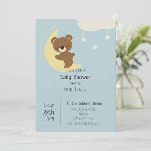 お月さまとクマの赤ちゃんのお祝い招待状 (スタンド正面)
