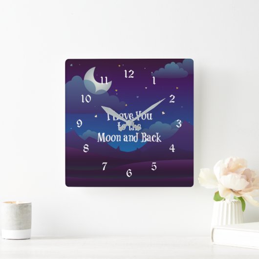 お月さまと背中、青い藍よ。 スクエア壁時計 (ホーム)