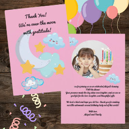 お月さまにふたつ かわいい誕生日写真感謝カード 招待状
