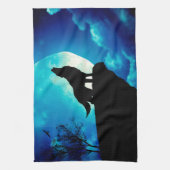 お月さまに向かって遠吠えする狼 キッチンタオル (縦)