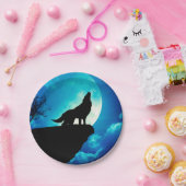 お月さまに向かって遠吠えする狼 ペーパープレート (パーティー)