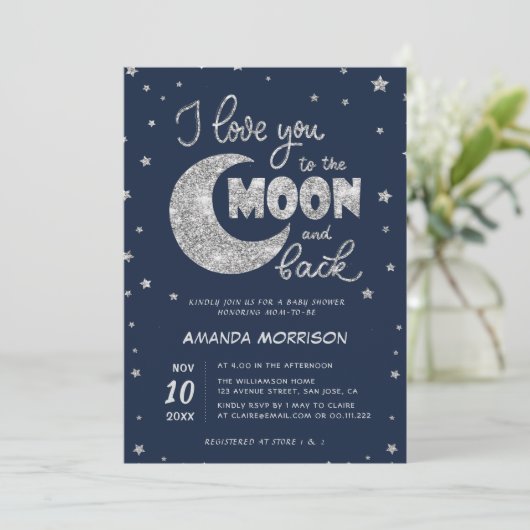 お月さまのベビーシャワーの招待にあなたをお気に入りください 招待状 (スタンド正面)