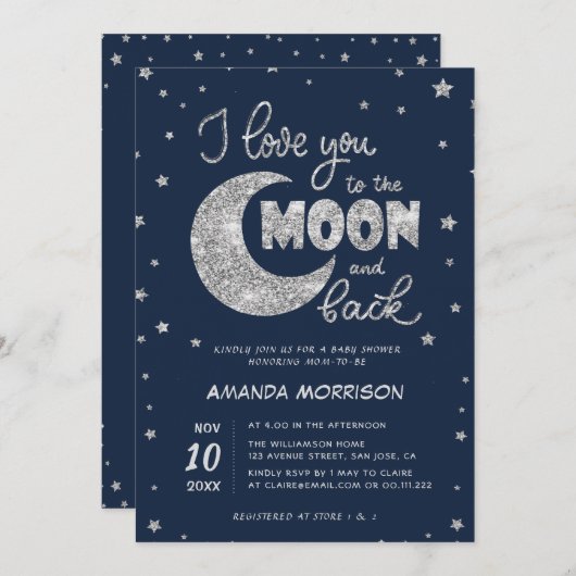 お月さまのベビーシャワーの招待にあなたをお気に入りください 招待状 (正面/裏面)
